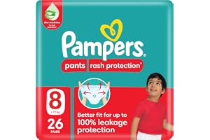Pampers Rash Protection Culotte Pants Diapers Size 8, 19+kg Value 26 Count | Our Biggest Diaper, +10% More coverage, Stretchy and Soft waistband, 360° Leak-Free Fit for Up to 100% Leakage Protection