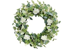 Weldomcor Artificial Wreath, Artificial Eucalyptus Wreaths for the Front Door Wreath Large Green Leaf Wreaths with Berries for Wedding Door Party Window Wall Decor (Eucalyptus Wreath With Flower)