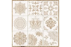 Sxutop 9 Stück Groß Mandala Schablonen Wiederverwendbare Mandala Stencils Kunststoff Mandala Malschablonen Set Mandala Blume Schablonen für DIY Handwerk Wände Möbel Dekor (30x30cm)