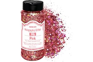 HEMOER Holographic Chunky Glitter, 100g Pink Chunky Sequins Glitter, Cosmetic Craft Glitters for Resin, Face, Nail, Body, Crafts, Slime Festival Party Art and More-3.52oz/Bottle