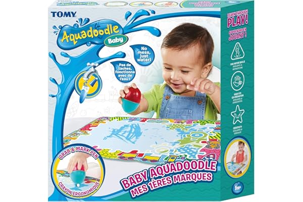 TOMY AquaDoodle Mes 1ères marques - Tapis de Dessin à l'eau pour Bébé, Jeu officiel de TOMY de Coloriage et de Dessin, Non salissant, Tapis pour Bébés, Garçons et Filles, Multicolore