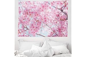 ABAKUHAUS Blumen Wandteppich, Japanische Sakura Blumen aus Weiches Mikrofaser Stoff Waschbar ohne Verblassen Digitaldruck, 150 x 110 cm, Baby Pink
