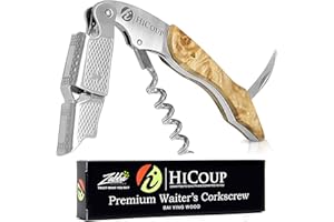 HICOUP KITCHENWARE Cavatappi di HiCoup - Cavatappi, apribottiglie e tagliacapsule professionale tutto in uno, in legno di Bai Ying naturale, la scelta preferita di sommelier, camerieri e baristi in tutto il mondo