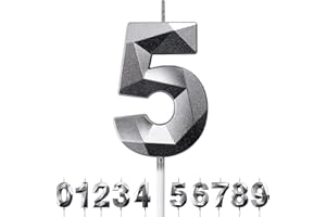 DERATTA Geburtstagskerzen Zahlen Kerze 5 Tortendeko 5. Geburtstag Junge Mädchen Kerzen Geburtstag Silber 0-9 Zahlen Geburtstagskerzen für Torte