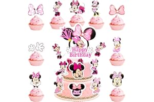 HEARTSKING 17 Stück Mouse Tortendeko, Maus Tortendeko Cartoon Kuchendeko Geburtstag Geburtstagsdeko Happy Birthday Tortenaufleger Minnie Cake Topper Geburtstag Deko für Mädchen Jungen Kinder