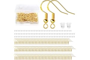 ZHENLE 120Pcs Earring Hooks 925 Sliver Plated Gold Earring Hooks Ear Wire Hypoallergenic with 120Pcs Earring Backs Earring Making Supplies for DIY Earring Jewellery Making（Gold）