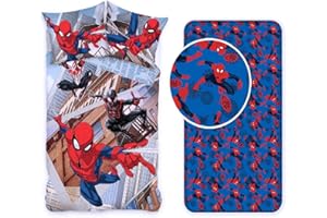 LTP Spiderman 3 Pezzi Set Letto Singolo Copripiumino + Federa + Lenzuola c/Angoli Cotone Biancheria da Letto Bambini