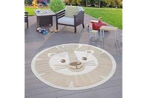 ‎TT HOME TT Home Kinderzimmer Outdoor Teppich Kinder Rund Spielteppich 3D Optik Löwe Beige, Größe:Ø 160 cm Rund