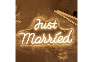 CoolGift Mart Just Married Neon Sign - Dimmable LED Love Light for Wedding, Proposal, Engagement - Artistic Wall Decor, USB Powered