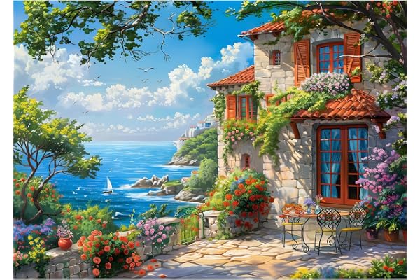 MISITU Puzzle 1000 pièces pour Adultes Puzzles Classiques Villa am Sea Puzzle 1000 pièces pour Enfants à partir de 14 Ans