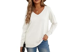 GRECERELLE Pull décontracté en tricot pour femme avec col en V et manches longues