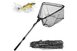 Dulynva Kescher Angeln 90cm Faltbare Unterfangkescher, Teleskop Kescher Stabiler dreieckiger Rahmen Angelkescher Gummiert für Teich, Bäche, Seen und Bootsangeln