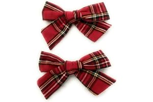 GARNIRISE Tartan Hair Bow 2pcs Plaid Festive Accessories, Tartan Bow Clips, Scottish Hair Clips Hair Bows for Girls Kids (Red)
