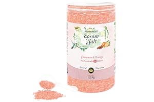 Nortembio Epsom Salt 1,25 Kg. New Orange Cinnamon Fragrance. Epsom Salts Hydrated with Vitamin C and E. Bath Salts and Personal Care. EBook Included.