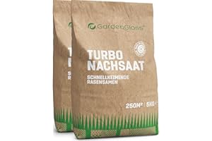 GardenGloss Semillas de césped de germinación rápida para verano, 10 kg, fabricadas en Alemania, superficie de 500 m2, semilla de césped, semilla turbo y plantas nuevas