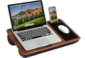 LAPGEAR Home Office Lap Desk with Device Ledge, Mouse Pad, and Phone Holder - Espresso Woodgrain - Fits up to 15.6 Inch Laptops - Style No. 91575