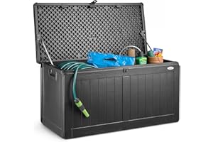 CHRISTOW Waterproof Garden Storage Box With Lockable Lid, Plastic Wood Effect Outdoor Storage Box, Aluminium Hinges, 190L