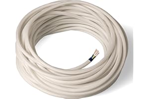 Amarcords - Cavo elettrico tessile colore AVORIO tondo seta 10 metri con messa a terra 3x075mm - Filo rivestito in tessuto colorato vintage per lampade lampadari applique e abat jour.