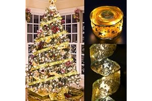 DERAYEE 4m/13ft Or Guirlandes Lumineuses à Ruban Brillant，LED Lumières de Ruban de Sapin de Noël pour Nouvel an Fête Mariage Déco de Sapin Noël Extérieur Intérieur