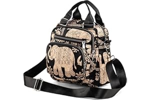 LaRechor Ethnic Elephant Tote Shoulder Bag for Women - Ladies Cross-Body Handbags - 8 Pockets Small Size Women Bags - Daily Travel Holiday Messenger Bag