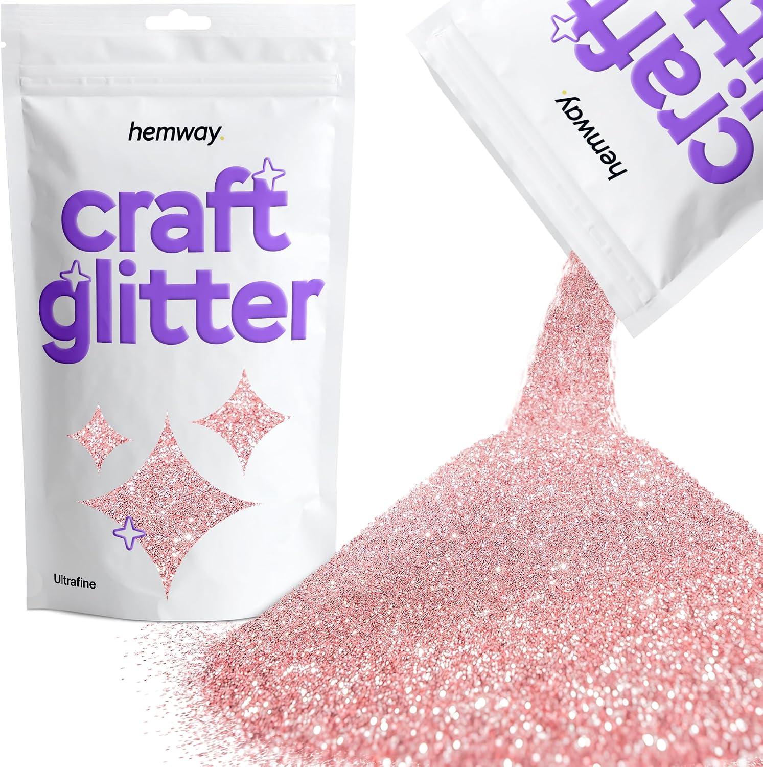 Hemway Craft Glitter Light Rose Gold 100g Ultrafine Glitter for Crafts, Resin, Cosmetic, Nail, Face, Body, Festival, Tumblers, Art, Candle, Crafting