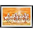 DBrush 7 Running Horses Vastu Blessing Painting Modern art Lucky Photo Frame For Living room Home Office Decor Gift Item Synthetic Wood Stylish Framed(Without Glass | Frame Width:- 1 Inch, Variation 1)