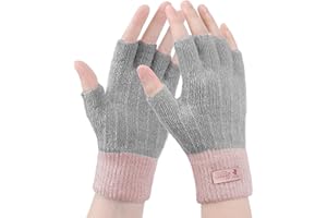 GEBELL Fingerless Gloves For Women - Winter Thermal Gloves Warm Soft Knit Half Fingers Mittens for Ladies Driving Working Typing UK
