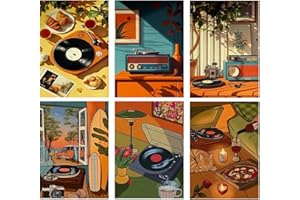 JATOK 6 Pack Paint by Numbers Kits for Adults, Painting Kits for Beginners On Clear Colored Canvas, Easy DIY Acrylic Pigment Drawing Paintwork for Home Wall Decor, Retro Music 10x14in (no Frame