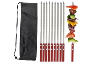 Jadin 10 PCS Brochetas de Barbacoa de Acero Inoxidable, Brochetas de Kebab Planas de 42cm, Mango de Madera Resistentes al Calor, Brochetas para Barbacoa Reutilizables, Accesorios Barbacoa con Bolsa