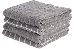 samsto Grey Tea Towels, Kitchen Towels Cotton, Tea Towels for Kitchen with Hanging Loops, 45x65cm, Kitchen Towels Set of 4