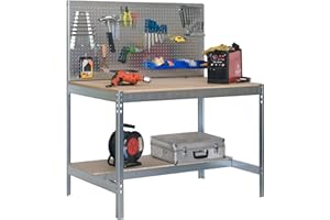 SIMON RACK SimonRack Etabli d’Atelier, Capacité de Charge 600 kg, 1445x1510x610 mm, Panneau Perforé, Table de Travail Bricolage, Galvanisé/Bois - BT2