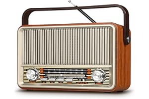 PRUNUS J-120 przenośne radio retro, małe radios SW AM FM z głośnikiem Bluetooth, zasilane akumulatorem 1800 mAh lub siecią, radio vintage obsługuje odtwarzanie AUX TF USB