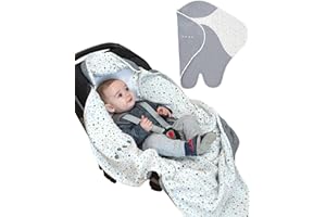 PurFlo Cosy Wrap Travel Blanket | Luxury Cotton Lining & Soft Fleece Outer | Breathable Car Seat & Pram Star Blanket | Safer Alternative to a Loose Baby Car Seat Blanket | 0-9 Months | Scandi Spot