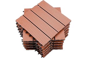 Jopassy 55 Stück WPC Terrassenfliesen, 30x30 cm Balkon Bodenfliese, Gartenfliesen mit Klick-System, Terrassendielen Balkonfliesen Klickfliesen, 5m² Braun