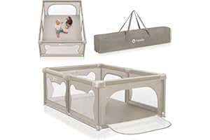 LIONELO WILLOW Parc pliant pour bébé, de 0 à 48 mois, grand espace 120 cm x 180 cm x 68 cm, parc pour bébé avec filet respirant, 2 entrées latérales zippées (Beige)