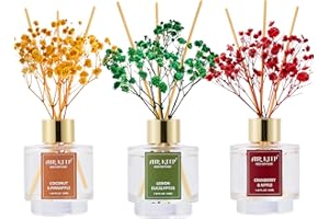 Airkeep Profumatore per Ambienti 50ml*3, Coconut Pineapple/Lemon Eucalyptus,/Cranberry Apple, Diffusore Profumo Ambiente con 24 Bastoncini di Fragranza, per Bagno, Appartamento, Decorazione della Casa