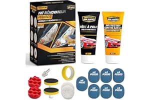 MILANRO Kit de Rénovation Phare & Polisseuse Voiture - Lustreuse, Polish et Nettoyant pour Auto/Moto - Restauration Phare Opaque, Polissage, Protection Anti-UV, Papier à Poncer Inclus pour Finition Parfaite