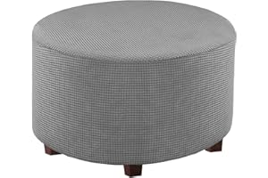 JHLD Rotonda Copri Pouf Elasticizzato, Addensato A Scacchi Spandex Copertura Dell'Ottomano Rimovibile Copri Pedaliera per Soggiorno-Grigio A-Large