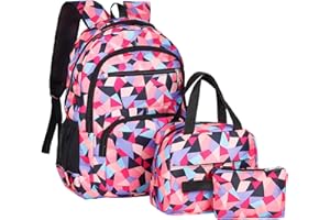 Howala School Bags for Girls Backpack Sets Boys 3 in 1 Large Waterproof Bag Kids Lightweight Travel Rucksack with Lunch Bag and Pencil Case Primary Middle Schoolbag for Teen Youth Students, Purple
