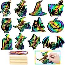 Halloween Kratzpapier-Set Mit 12 Skelett-Motiven, Bambusstäben & Seil – Kreativset Für Kinder