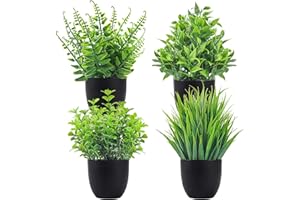 APOMOONS 4 sztuki mini sztucznych roślin, zielone, z tworzywa sztucznego, dekoracja do domu, łazienki, biura, stołu