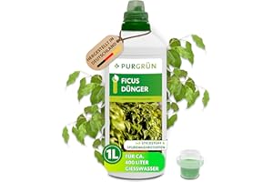 Purgrün® Ficus-Dünger 1 Liter – Schnell wirksame mineralische Rezeptur – Premium-Flüssigdünger mit Spurennährstoffen – NPK 10+4+6 – Stärkt die Widerstandskraft – Für kräftig grüne Blätter