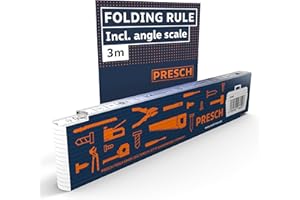 Presch Folding Rule 3m with Angle Scale - Wood - Blue - Foldable - Large & Highly legible Numbers - Precise snapping - Meter Stick, metre Stick, Carpenters Rule, Joiners Rule with Tool Pattern