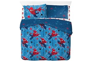 JAY FRANCO Marvel Spiderman Spidey Faces - Set di biancheria da letto matrimoniale, 4 pezzi, composto da copripiumino, lenzuolo con angoli e federe, 100% cotone