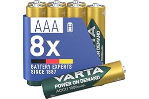 VARTA Pilas AAA, recargables, paquete de 8, batería recargable, Power on Demand, 1000 mAh Ni-Mh, precargadas, listas para usar