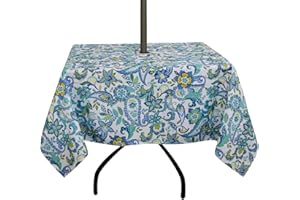 ColorBird Modern Paisley Flower Tablecloth Water Resistant Table Cover with Zipper Umbrella Hole for Patio Garden Tabletop Decor (Square, 60" x 60", Zippered, Paisley)