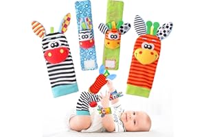 Anyfirst Foot Finders & Wrist Rattles Toys for Newborn Sensory Toys, Soft Animal Rattle Gifts for 0 1 2 3 Months Babies Boys Girls, Giraffe