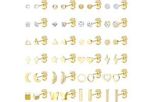 JeweBella 24 Paar Kleine Ohrstecker Damen Set Chirurgenstahl Ohrringe Knorpel Helix Ohrringe Hypoallergen Stern Mond Perle Zirkonia Flach Ohrringe Set Piercing Ohrstecker für Frauen Mädchen