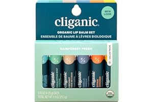 Cliganic USDA Organic Lip Balm Set - 6 Flavors - 100% Natural Moisturizer for Cracked & Dry Lips