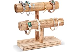 ProCase 2 Etagen T-Form Armbandhalter aus Holz, Abnehmbare Armband Halterung Schmuckhalter Armbänder Display, Vintage Armbandständer Uhrenständer Aufbewahrung für Armreifen Haarklammern Uhren -Natur